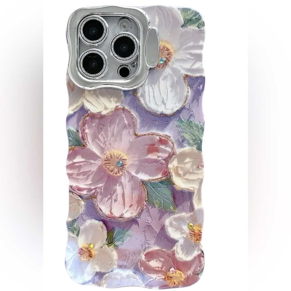 iPhone 15 Pro Max Floral Case Wavy Edges to Grip w/Stand & Embellished NWT NIB - Picture 6 of 6